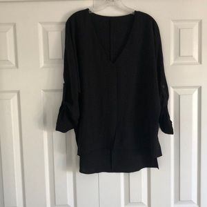 Women’s Button Sleeve V Neck Blouse Black Size Medium